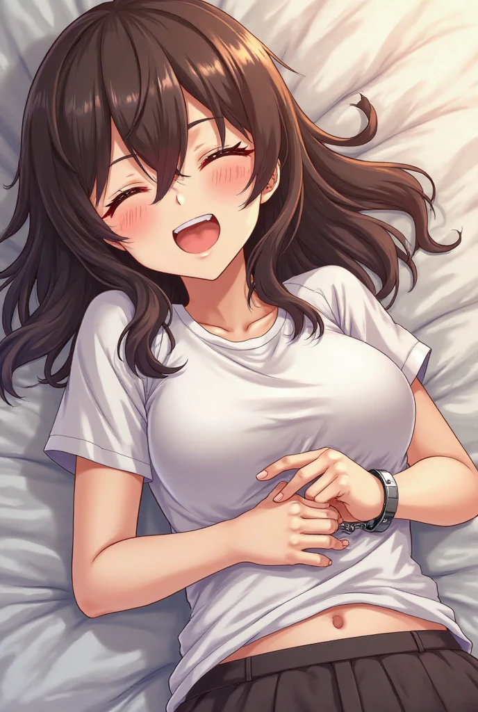 Missionaries, Sex, Vaginal, One girl, One middle-aged man, penis, Lie in, White T-shirt, Bottomless, Medium Hair, I was forced to have sex with an old man、Busty high school girl falls into pleasure