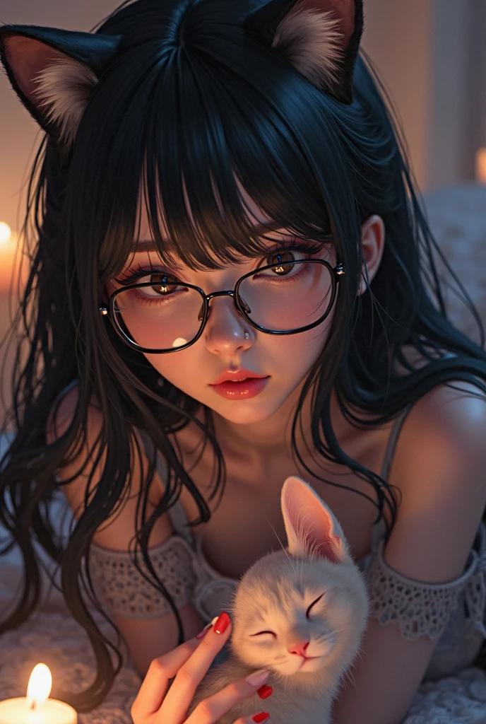 ((Best Quality, 8K, Masterpiece: 1.3)), best quality, ultra high res, araffe with glasses and a sweater posing for a picture, with glasses, very beautiful cute catgirl, attractive cat girl, with glasses on, 18 years old, beautiful young catgirl, sakimichan, young and cute girl, thick glasses, spectacled, anime thai girl, with big rabbit ears, 21 years old, asian girl