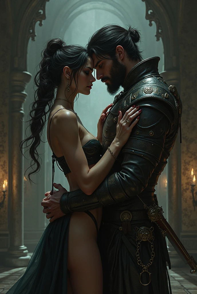 No clothes on, with holding breasts Perky nipples low cut clevage low cut blouse, brown nipple , Casal de um homem e uma mulher, Jake Gyllenhaal abraçando Gal Gadot, casal de beleza estonteante, beautiful facial features, Hi-Def, ultradetalhe, European facial features, Realeme Fentezi, pattern, retrato, olhares penetrantes, olhares apaixonados, jovem mulher: mulher de beleza estonteante e sexy, 36 anos, Cabelos Pretos Longos E Ondulados, olhos escuros, serious look, (((vestido preto medieval com detalhes intrincados))), Vestido ultra-detalhado, Gothic low cut clevage blouse dress, goth woman, stout physique, homem forte: (((Man with robust physical appearance and long dark hair))), beautiful facial features, Man hugging woman, intimate interaction, Romantic Interaction, Wise, Bruxo, Homem misterioso, (rosto lindo), atordoante, Head is tilted upwards, (calm expression on his face), calmo, intimate interaction, Roupas detalhadas medievais, scenecy: vista lateral Enorme sala do trono com grandes janelas, vista lateral traseira: A man hold breast with his hand of a woman, Standing behind the pair of the throne (((Homem)), fotografia de moda, (Retrato completo), (metade), Antecedentes detalhados, rostos detalhados, (stonepunkAI, tema pedra:1.1), textura de pele realista, Clear focus, low lighting, gothic scenario, Gothic style, Bons momentos, romantico, romantic pair, Sombras, espalhamento subsuperficial, complexo, altamente detalhado, ((Film)), Dramatic, (extremely high quality, Concedido, master part: 1.5), (Realismo: 1.5)