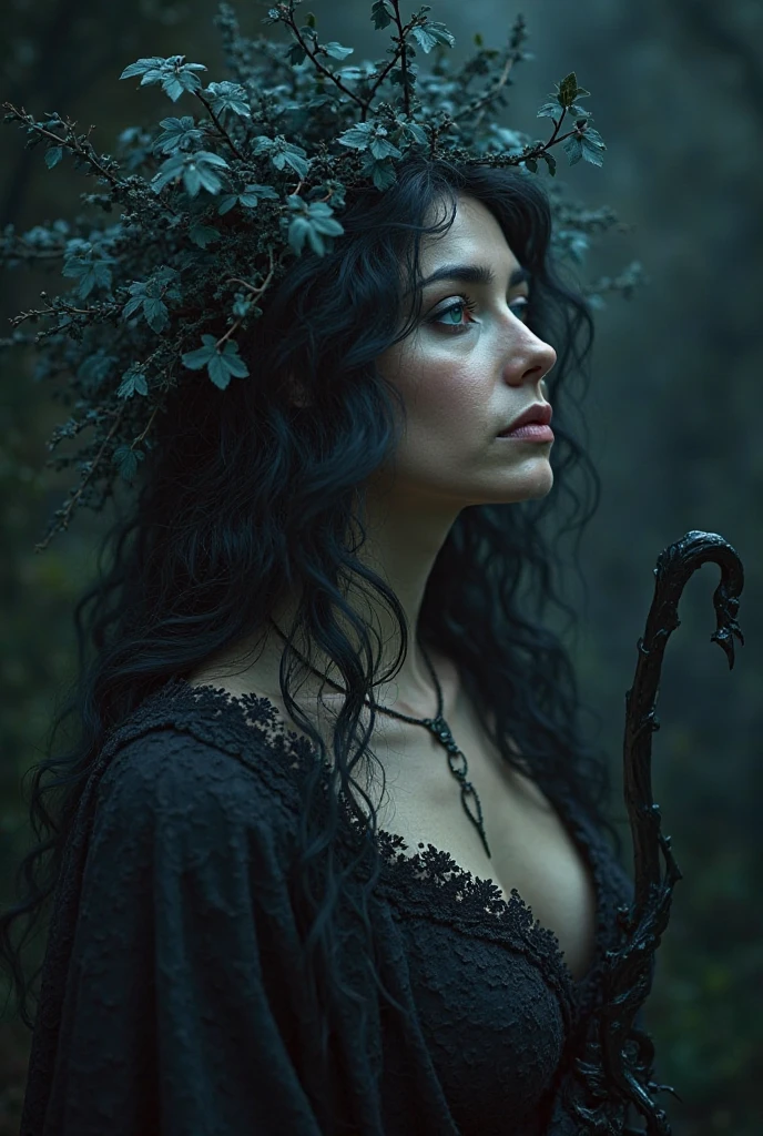 wonderland,A witch with mysterious powers,((beautiful)),Black Hair,dark castle,Peacock feather,((Broken mirror,fragment)),magic, excellent, Fantasy art concept, Intricate details, best quality, masterpiece, Extremely sharp, Surrealism