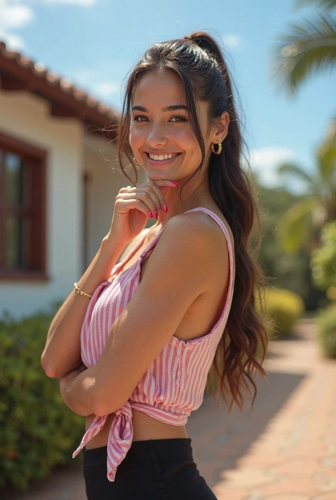 Une Colombienne de 23 ans, Figure de sablier, petits seins, hyperréaliste, photo prise de loin, peau bronzée, éclairage professionnel, couleurs vives, traits du visage détaillés, longs cheveux noirs fluides, lèvres pleines, Posture élégante, chaud illuminant son visage, créer des ombres douces. La qualité de l&#39;image est du plus haut niveau, capturer chaque détail complexe. Mise au point nette et rendu ultra détaillé, mettant en valeur la beauté de la femme colombienne d&#39;une manière captivante et élégante. Vêtu d&#39;une élégante robe bleue qui recouvre entièrement son corps, sur un joli parc en Amérique latina, une douce brise souffle sur la scène, la chaude lumière du soleil illumine son visage, créer des ombres douces, les couleurs sont vives, l&#39;ambiance est joyeuse, on voit la rue et la fille est loin, porter une robe colorée, debout dans un parc luxuriant de base en Europe, une douce brise souffle sur la scène, la chaleur du soleil illuminant son visage, créer des ombres douces, L&#39;ambiance générale est joyeuse et vibrante, avec une touche de romantisme, déjeuner assis par terre sur une couverture blanche et rouge, Avoir un grand sourire