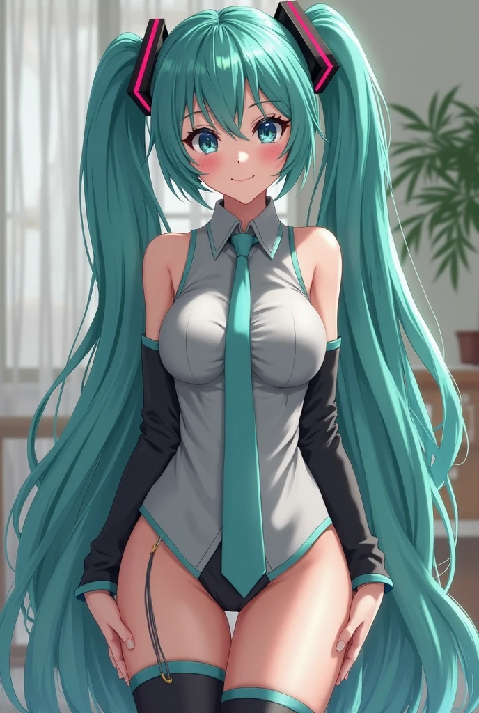 Hatsune Miku with little clothing and great attributes 