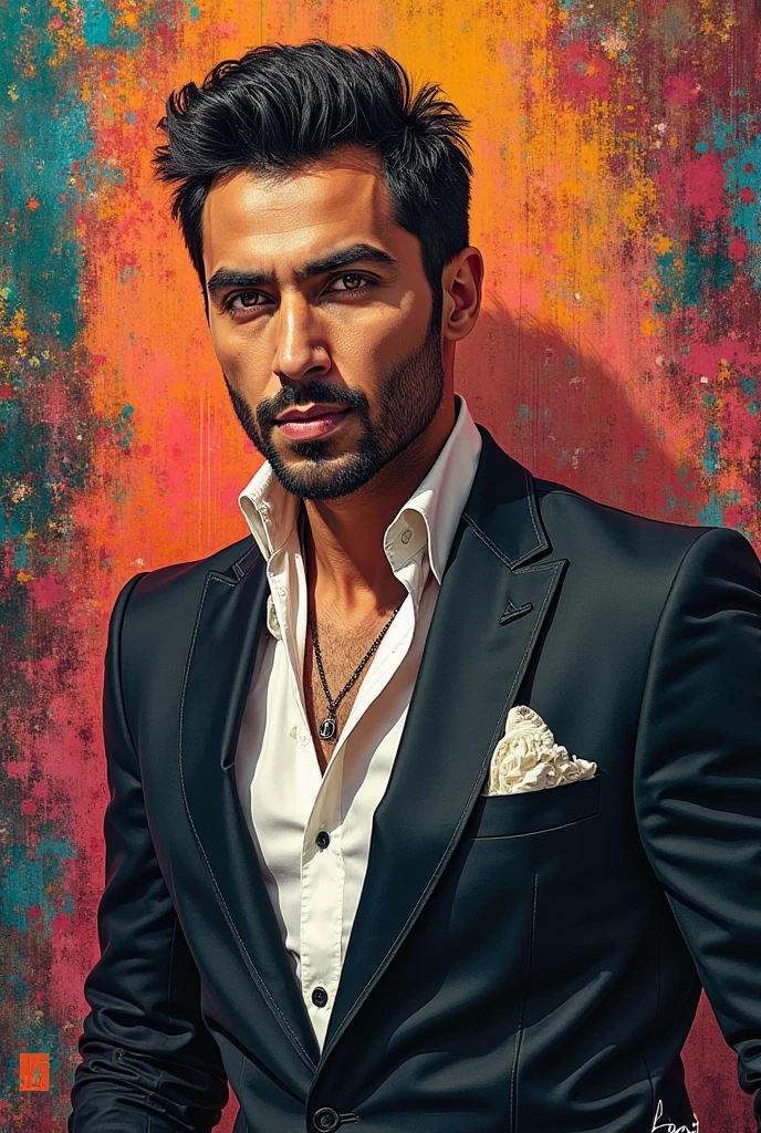 (masterpiece), ultra-detailed, high resolution, beautiful, Tom Ellis as Lucifer Morningstar, devilish charm, stylish, elegant, dark background, vibrant colors, intense emotions.
