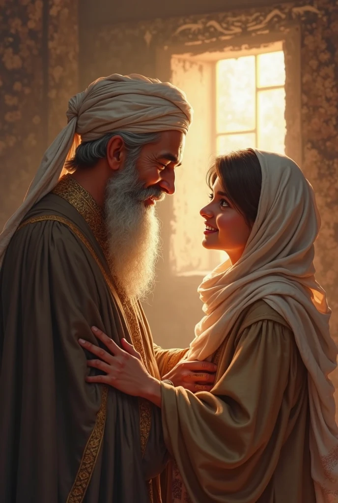 An islamic priest kissing an wife and a Boy