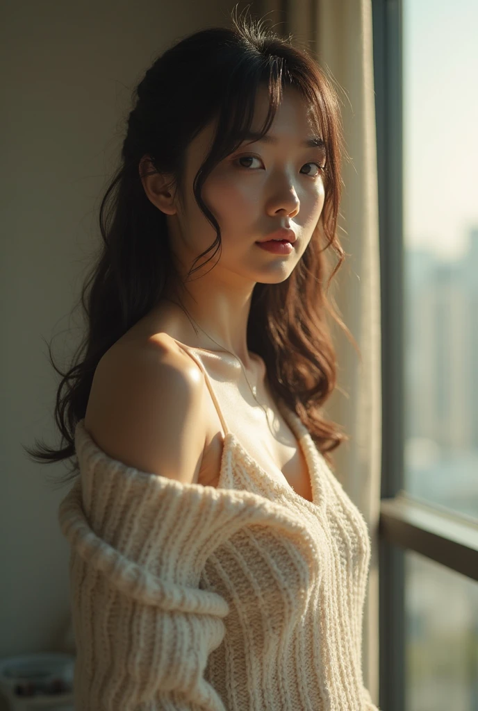 Beautifully drawn, high quality, ultra-detailed CG illustration of a young korean girl with a jellyfish haircut with jaw length curtain bangs