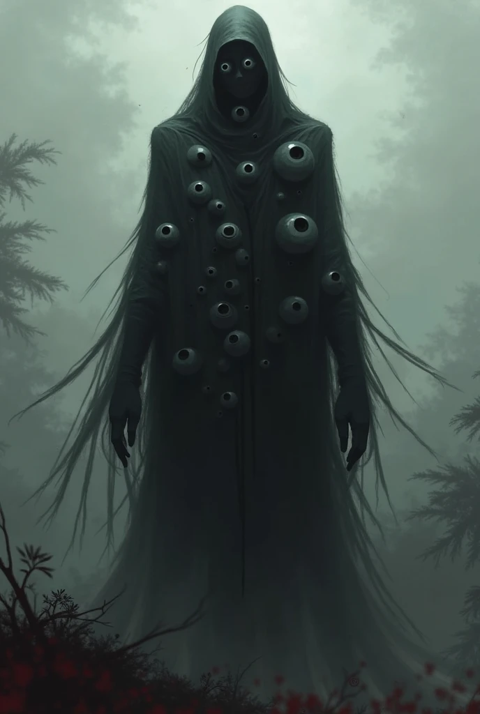 A sinister, watchful shadow with multiple eyes on its body, highy detailed, dark ages