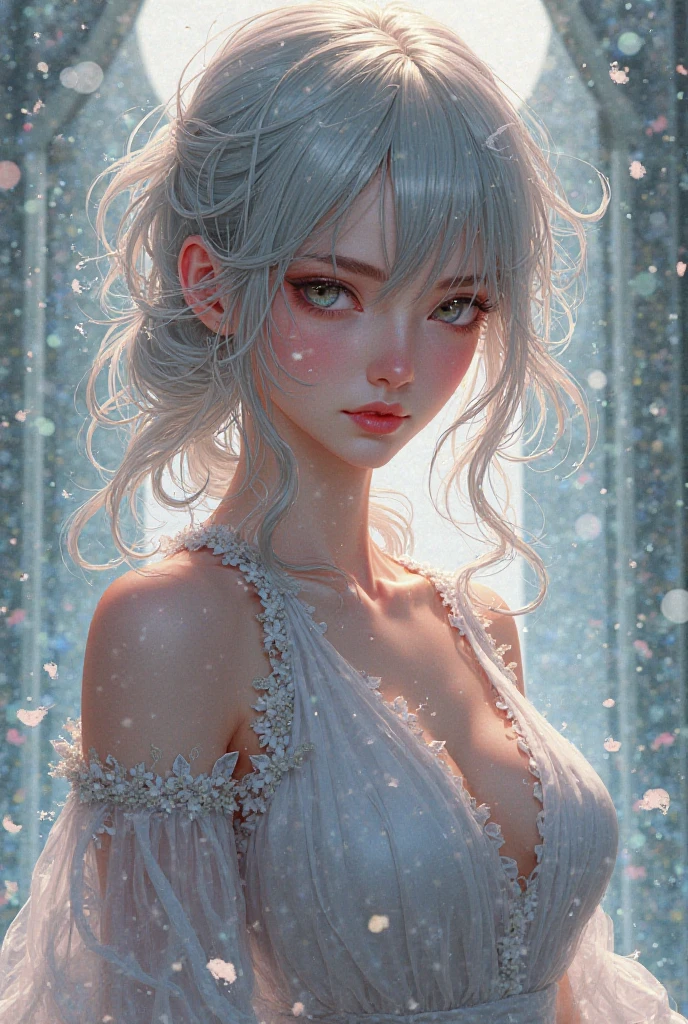8K ultra hd, masterpiece, ultra quality, a cute girl, cute face, detailed eyes, detailed lip, medium breathe, dress, shining white dress, beautiful dress, rain effect, wet, evening time, dim light, upper body capture, whole body capture,