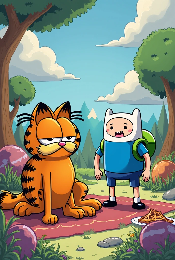 un dessin avec garfield et le personnage principale adventure time