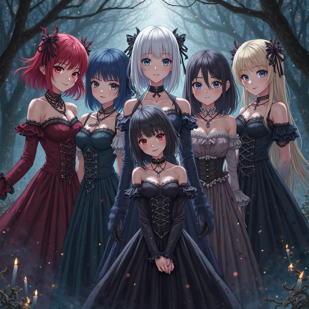 group of beautiful female zombies wearing silk dresses