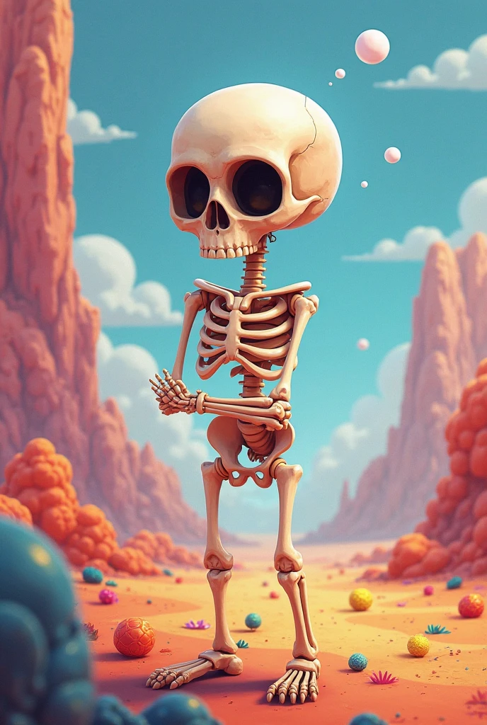 (CheeseOnTopStyle Magenta cheese), (Red skeleton) <lora:CheeseOnTopStyle:0.8>, in oasis location