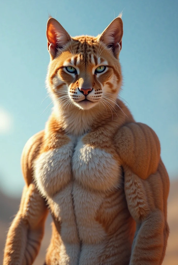 a male creature, sfw, <lora:Khajiit-Male:0.8>, Khajiit-Male, 1boy, solo, body fur, portrait,, Heroic, muscular, strong, ripped, chiseled, Adonis-like, powerful, sculpted, Inverted triangle body shape, (masterpiece, best quality, absurdres, detailed, ultra-detailed:1.3), charming, (trending on CGSociety, trending on pixiv, contest winner:1.3)