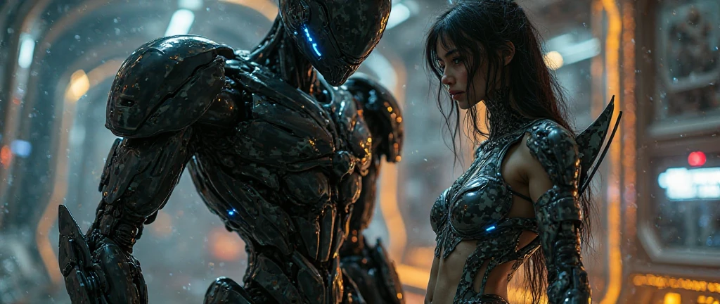 The white ant in cyborg costume with sexy girl