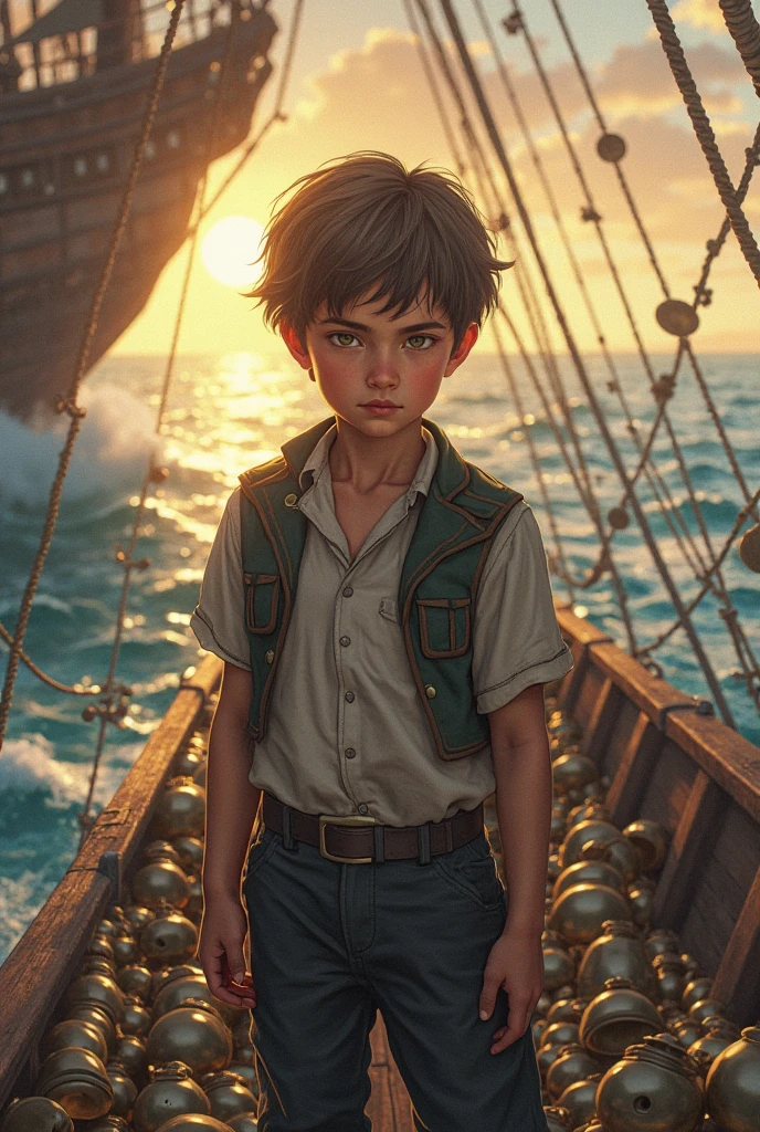 Image of Peter, a boy disciple of Jesus, dressed as a fisherman, sitting in a boat out of the water Disney 