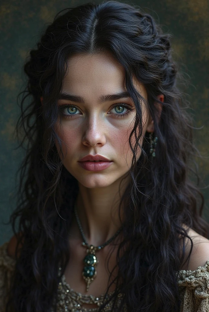 Brienne had dark hair like night, with waves and silky threads. Seus olhos, blue as ice ,  were so mysterious and enchanting that they seemed to contain ancient and profound secrets.
 His young face , with delicate features, It had soft and harmonious features and had no defects or marks. Your lips, Redheads like rose, added a touch of sensuality, making her the most beautiful girl in her kingdom