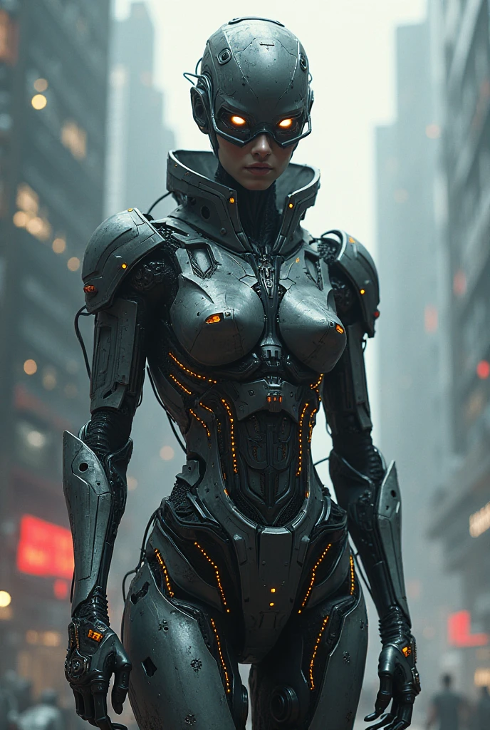 Realistic, perfect masterpiece, high quality, high resolution, highest image quality, 8k hd. 1girl, black bobcut hair, red eyes, glowing eyes, . Cybernetic suit, masks. Night, moon, destuction on the background. Highly detailed background