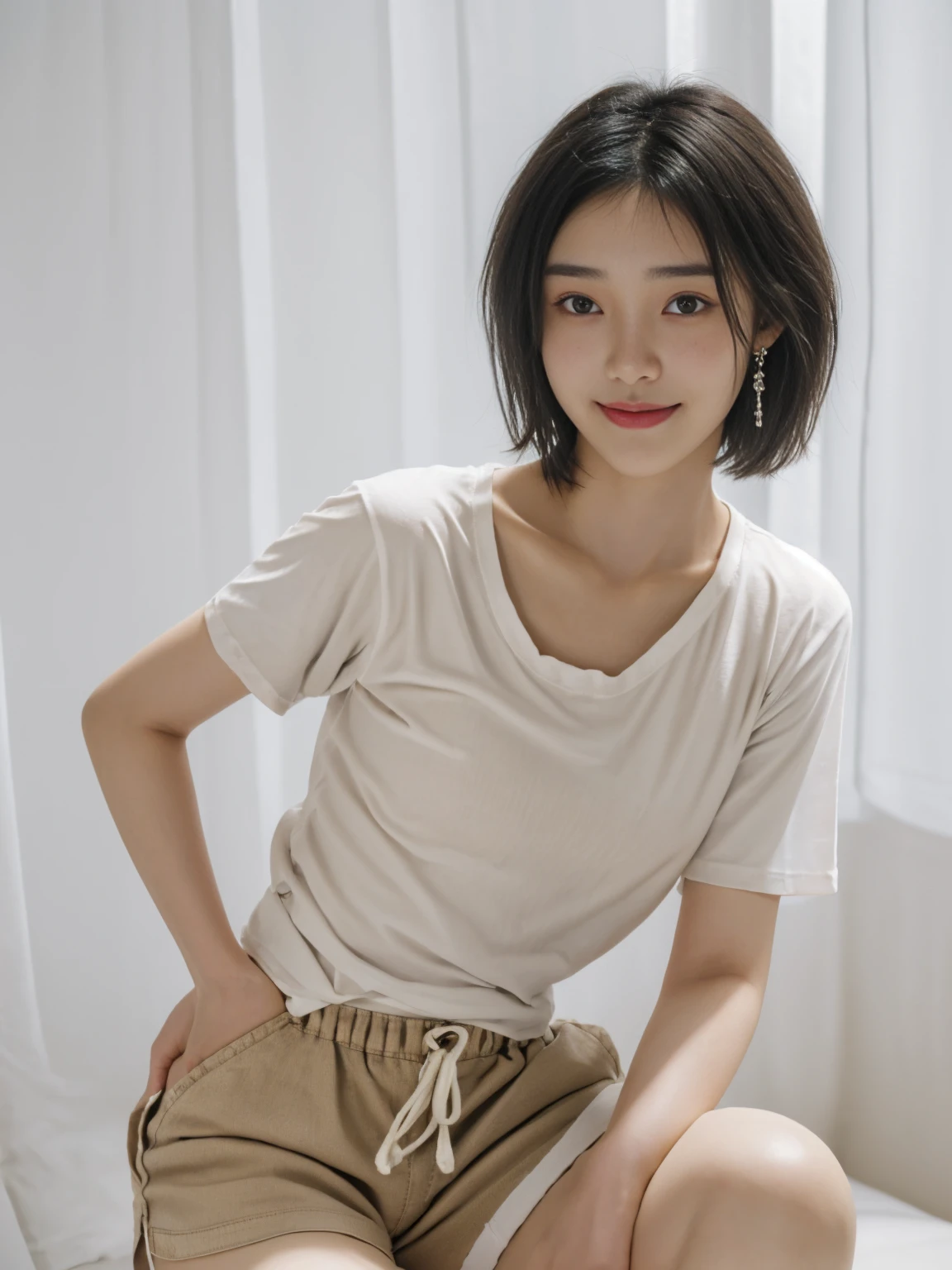 , short sleeve,masutepiece, Best Quality,8K,Natural brown short hair,japanese beatiful girl,very nice lady,smile,teeth