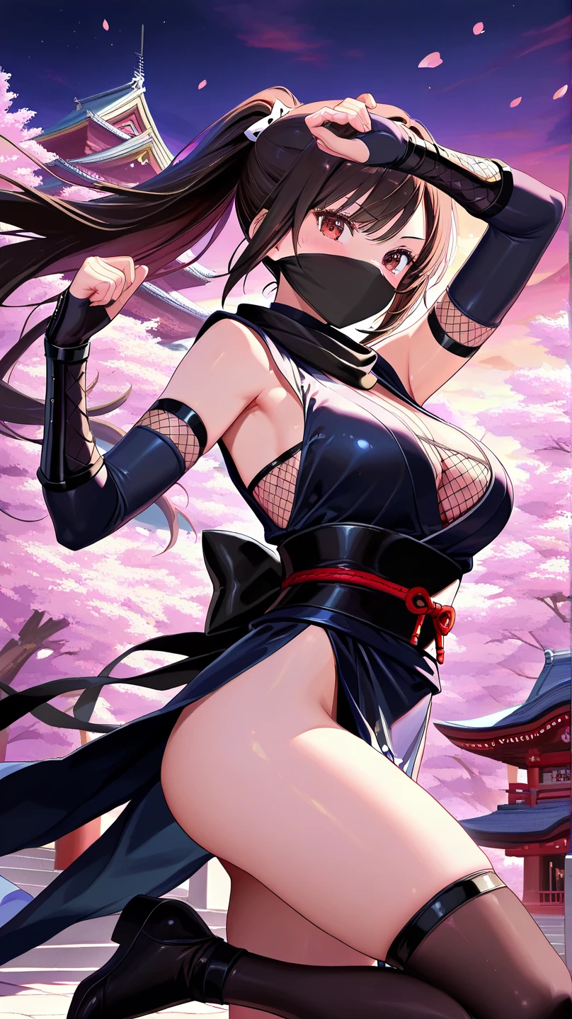 (Very delicate and beautiful:1.2)super model,,Big Breasts,Beautiful breasts,voluptuous,【bike shorts】,,【3girls】,,Highest quality, High resolution, 8k,Twin tails.mini skirt.Kunoichi.Ninja