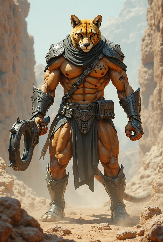 Minotaur character, black and muscular furry, painful expression, two hairy legs, medieval landscape, best qualtiy, primitive, fantastical, the background is the canyon plain, the scene is impressive, dark background.