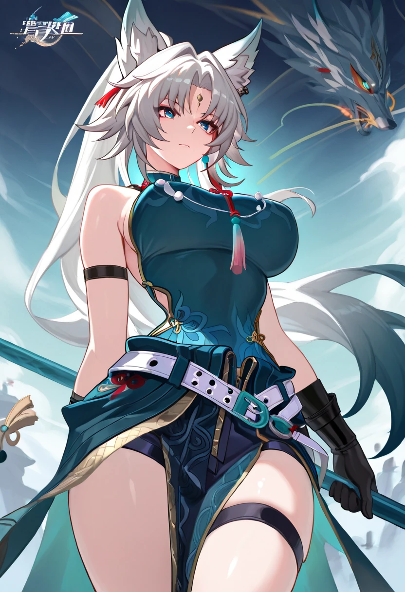 arnice, 1girl, bare_shoulders, belt, boots, breasts, gauntlets, goggles_on_head, long_hair, looking_at_viewer, simple_white_background, std, beautiful, amber colored yellow eyes, light smile, portrait chest to head, focus on head, (masterpiece:1.2), (best quality:1.2)