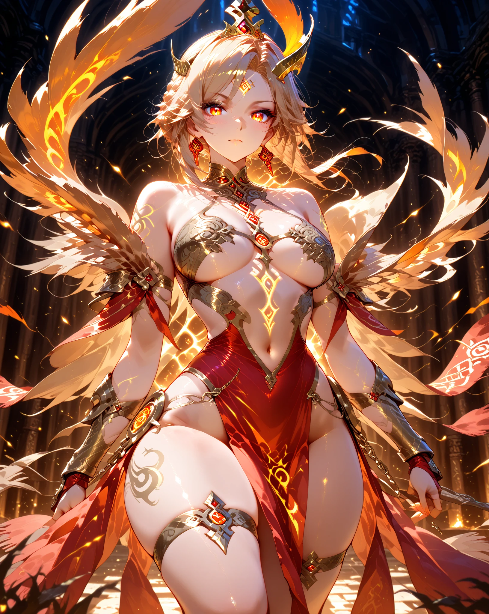 Highest quality、Nipples are visible、Wings are growing、woman、god々Shii、美Shii、Blonde、Sexy Costumes、Covering his eyes with a white cloth、Red face、With legs apart、Exposed clothing、大人のwoman