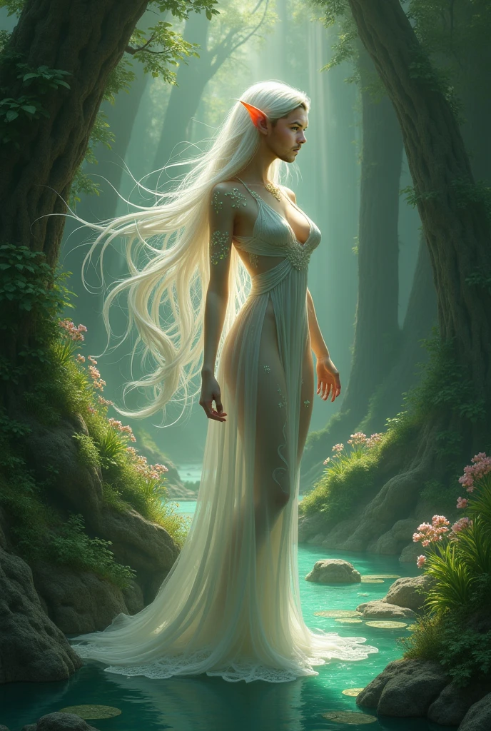 Nude elf girl touching herself.