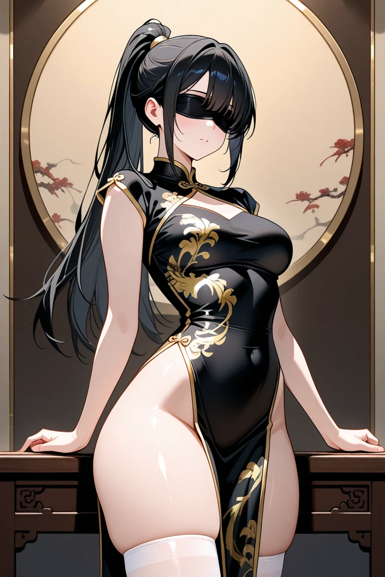 a sexy woman, (best quality), (masterpiece), (1girl), slim, anime, (flat chested), (chinese dress), (standing), (protrait)
