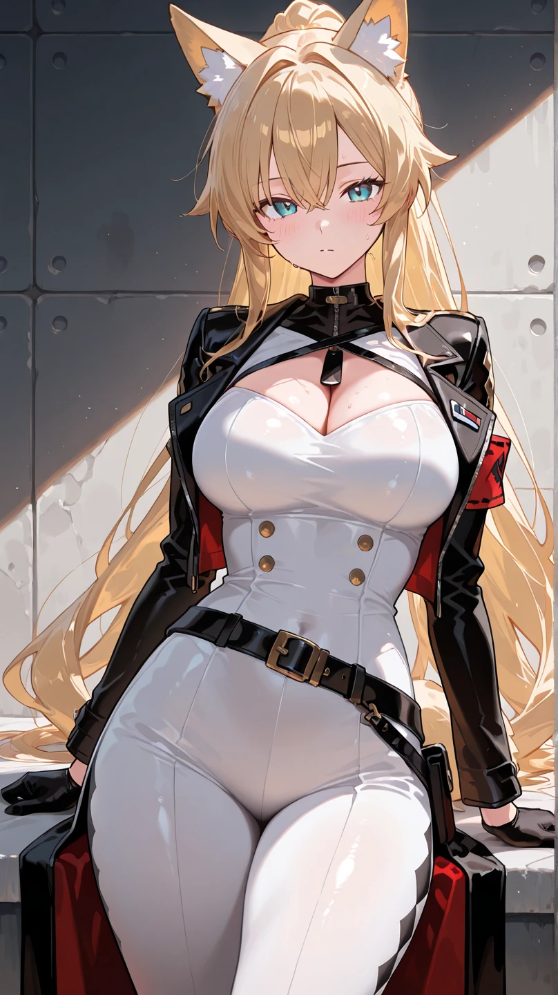 top-quality、realistic touch,high-detail、photoRealstic、、Long body、skirts that are too short、big eye、Big breasts that will tear your clothes、Strong platinum blonde eyelashes、platinum-blonde、Beautie、A sexy、full body Esbian、Sparkling eyes、Submissive smile、Flushed cheeks、Kamimei、thin-waist、Sleeveless、Voluptuous thighs、Enraptured look、shiny rubber material、Nurse