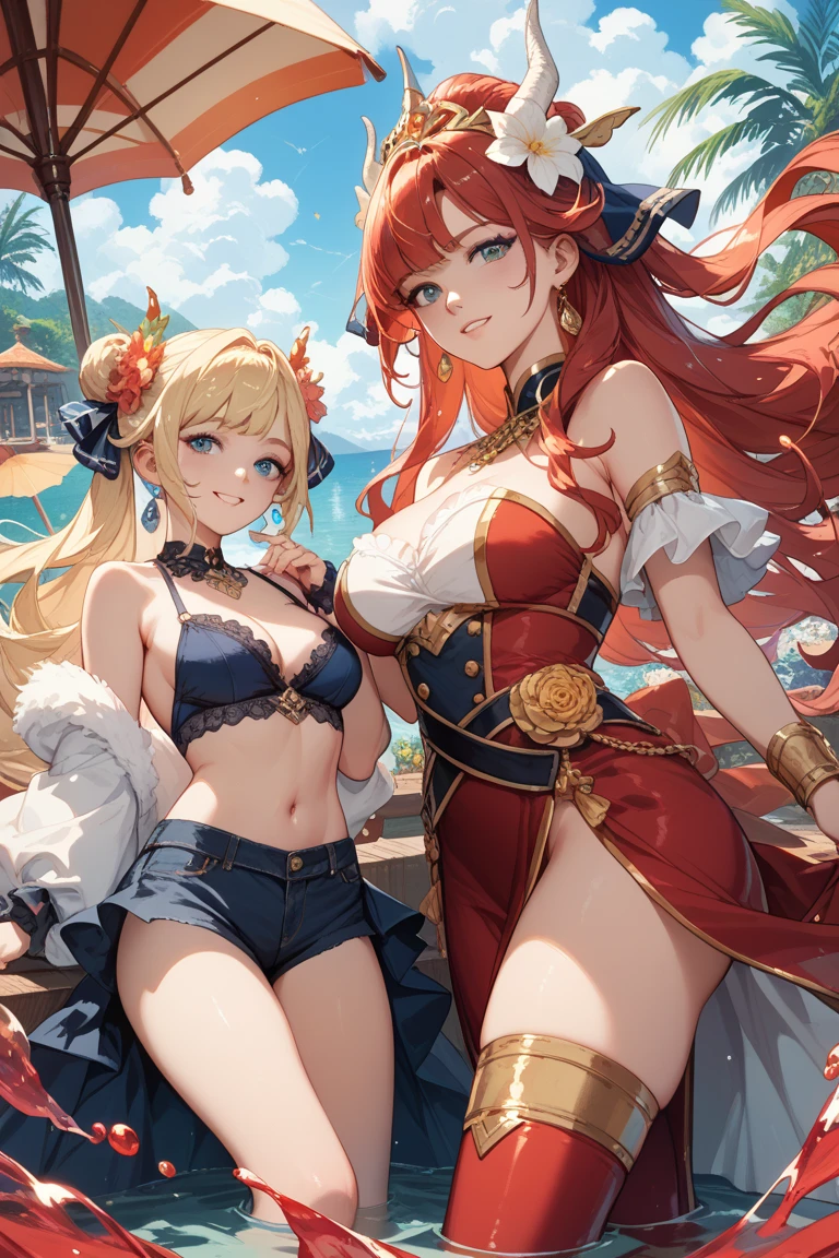 (masterpiece, best quality), best quality, (ultra-detailed), (3heads:1.5), 1girl, (junko (touhou):1.3), masterpiece, top best quality, ultra quality, ultra resolution, ultra detail, black top, crop top, ((stomach)), midriff, ((groin)), red and black skirt, normal ears, shackles, blonde hair, very long hair, wavy hair, sidelocks, red eyes, parted lips, blonde, sweat, cute, toned belly, hand on own chest, eyelashes, (25 year old woman:1.3), (masterpiece:1.5), (best quality:1.5), (beautiful detailed), extremely detailed CG, extremely delicate and beautiful, depth of field, (finely detailed face), (perfect details:1.3), (mature female:1.3), wide pelvis, slender, large veiny breast, 16k resolution, highres, very high quality, very high definition, extremely detailed, masterpiece, blonde hair, long hair, alluring presence, braid, short skirt, close up, big tits, young, chinese clothes, hair ornament, chinese headdress, adult woman, blonde woman, milf, same hair color, blonde hair,