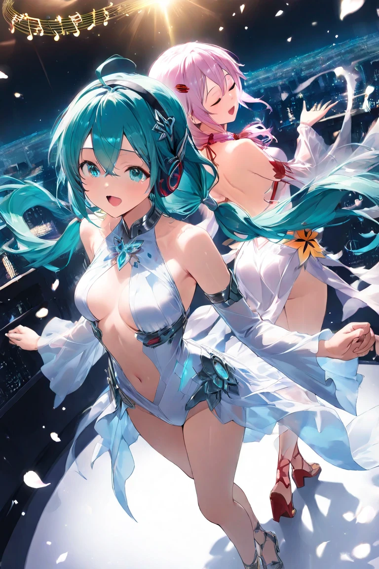 An anime girl showing her breasts