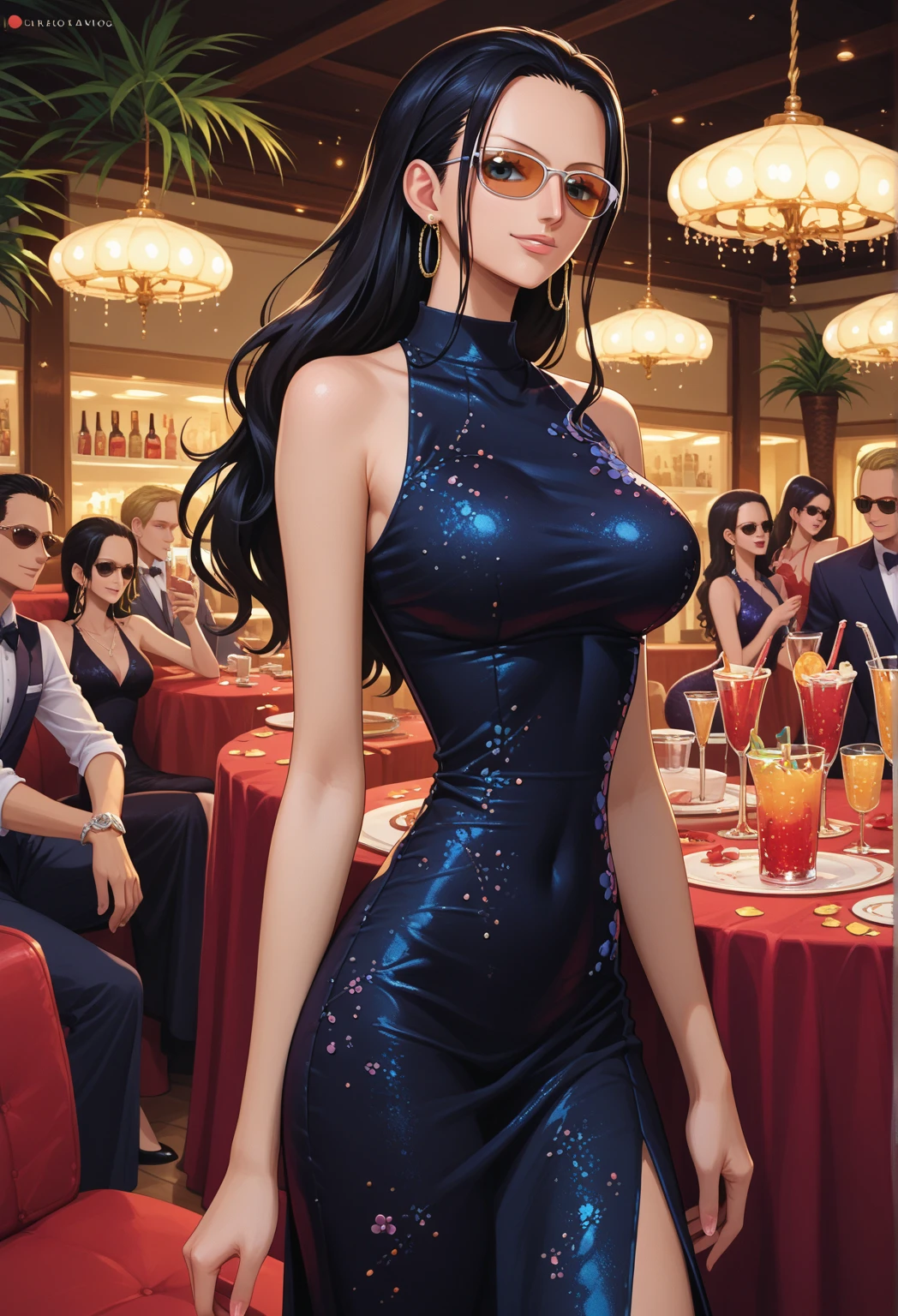 masterpiece, formal, (Mature women standing in a row、Sticking out towards the viewer:1.4), (Bodycon, Micro Dress), (Detailed pupil, Perfect Eyes:1.2), (Highly wrinkled, shiny clothing that reflects light:1.2), Glitter, Sparkling gold, (Hoop Earrings), necklace, latex, Glowing Skin, Attractive perfect female proportions, Captivating smile, Detailed surface texture, Wicked Smile, (venue)
