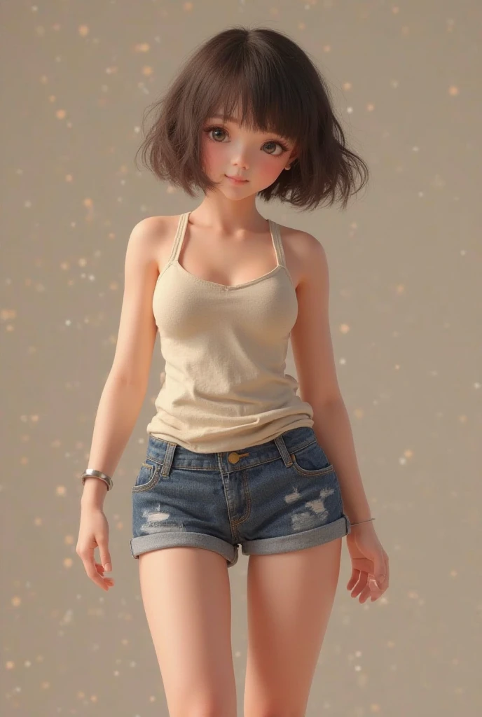 hyper hard disk, tableトップ, high quality, Attention to detail, 最high quality, High resolution, hard disk, 32K, 16K, 8k, 4K, Awards, realism, Cinema Lighting, Backlighting, Symmetry, Bokeh, Eye-level shot, 35mm, Hasselblatt, Very detailed, Very detailed, High resolution, , (Fine striped sleeveless T-shirt:1.4), (Complex striped sleeveless T-shirt:1.4), (Detailed sexy dolphin shorts:1.4), Details of long hair in twin tails:1.2, Dark brown hair, (Cute side bangs:1.2), Fine hair, Volume Hair, (thin:1.1), (Medium chest:1.3), Perfect Eyes, beautiful eyes, Pretty lips, (thinウエスト:1.3), (小さなThighs), Perfect Anatomy, Perfect Proportions, beautiful, (fancy interior house Background:1.25, Detailed Background), tv set, table, fan, (flashing Thighs:1.4), (In-person audience:1.3), (Direct gaze:1.4), (bare Thighs:1.4), (Model pose:1.4), (focus on Thighs:1.4), (Thighs:1.4), (Bare arms:1.4), ((Baby Face:1.2)), (Low Twintails:1.3)