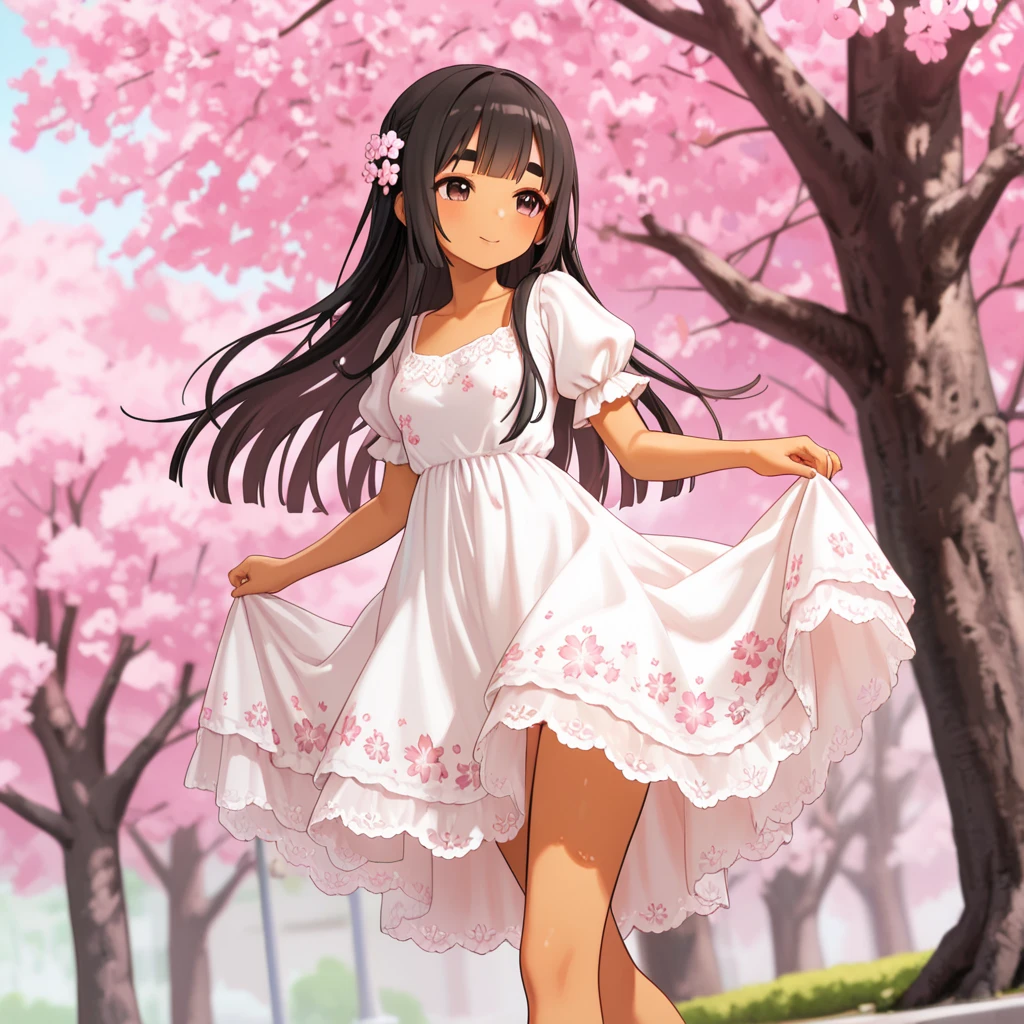 Nsfw、No clothes、(girl:1.5),race,ribbon,(masterpiece, side light, Beautiful detailed gray eyes: 1.2), Medium chest, realistic, shining eyes,shiny hair,black hair,long long hair, Glossy skin, alone, embarrassing,exquisite,beautifully,garden,flowers,flying petals, barefoot, Cherry Blossom, cinematic light, cinematic composition, rich expression、smile