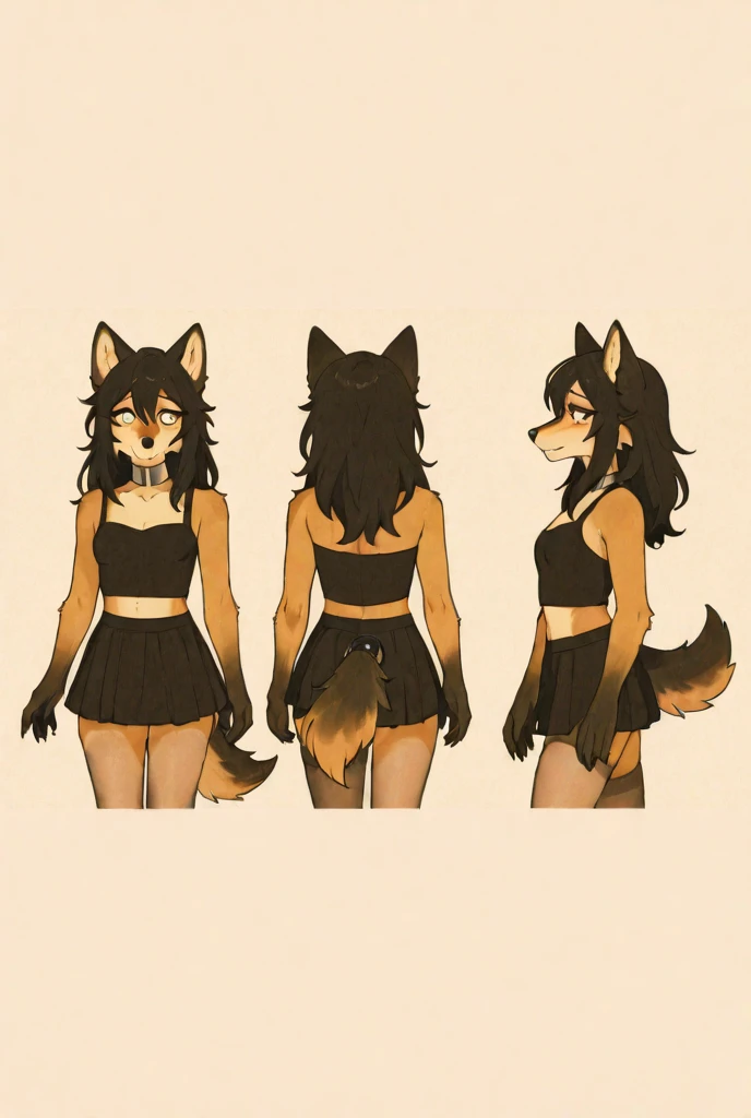 ( Absurdly , High quality , ultra detailed ) ,( hand detailed ) absurdres(highly detailed beautiful face and eyes)perfect anatomy, 1girl, solo, young (concept art, character sheet) (wolf fox) (-yeld (fle black wolf), (flat chest) (bright green eyes), ((black fur, extremely long black hair))) ((wolf girl yellow dress)) Fluffy anthropomorphic wolf fox, Fluffy wolf, wolf tail, Body fur, (detailed eyes) black wolf, yellow cute dress with ribbon, pure black fur, yellow dress, dark blue ribbon, short nose, short snout, cute face (concept art, character sheet) young girl kemono, knee length hair, adorable, cute shy posture, looking at viewer ((extremely detailed fur)) (extremely detailed eyes) calm (((concept art, character sheet, (multiple views)))) ((adventure clothing (cute dress))), bright green eyes, hair goes down to feet, extremely long hair