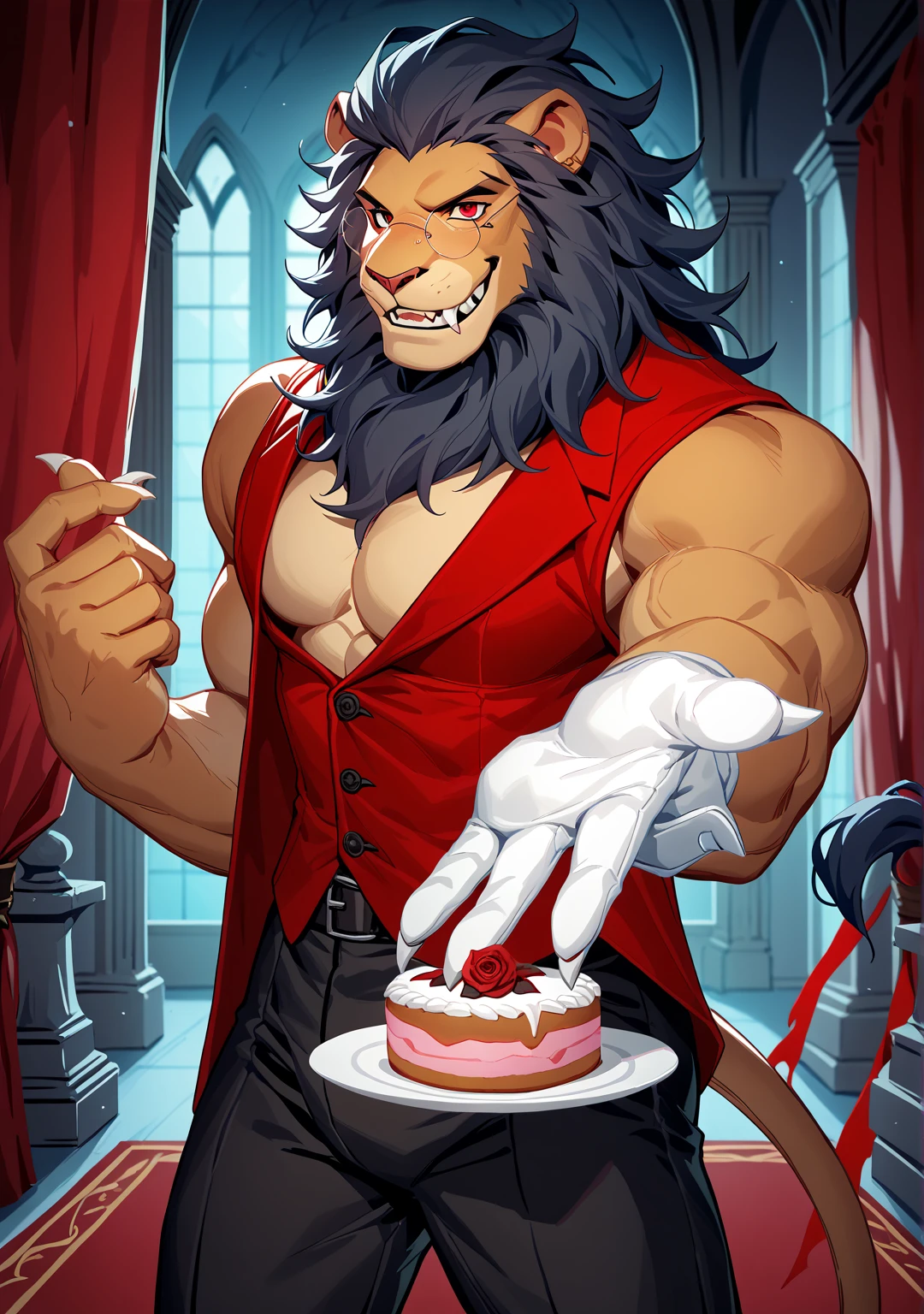 As with all hound-type Cake Monsters, Choco Werehound Brute possesses wolf-like qualities, even being able to howl like a wolf. The term "werehound" indicates that he has qualities of both a typical Cookie and of a Cake Monster, similarly to how a werewolf is a half-human/half-wolf individual. His base form seems to be made entirely from chocolate ingredients (perhaps including black forest cake, as his name suggests), with his torso being a cupcake, his head a slice of cake, and his fur icing and/or syrup, and his eyes and horns are likely made with strawberry ingredients. His hammer is presumably made from a roll cake in a similar way to Roll Cake Cookie's own hammer.