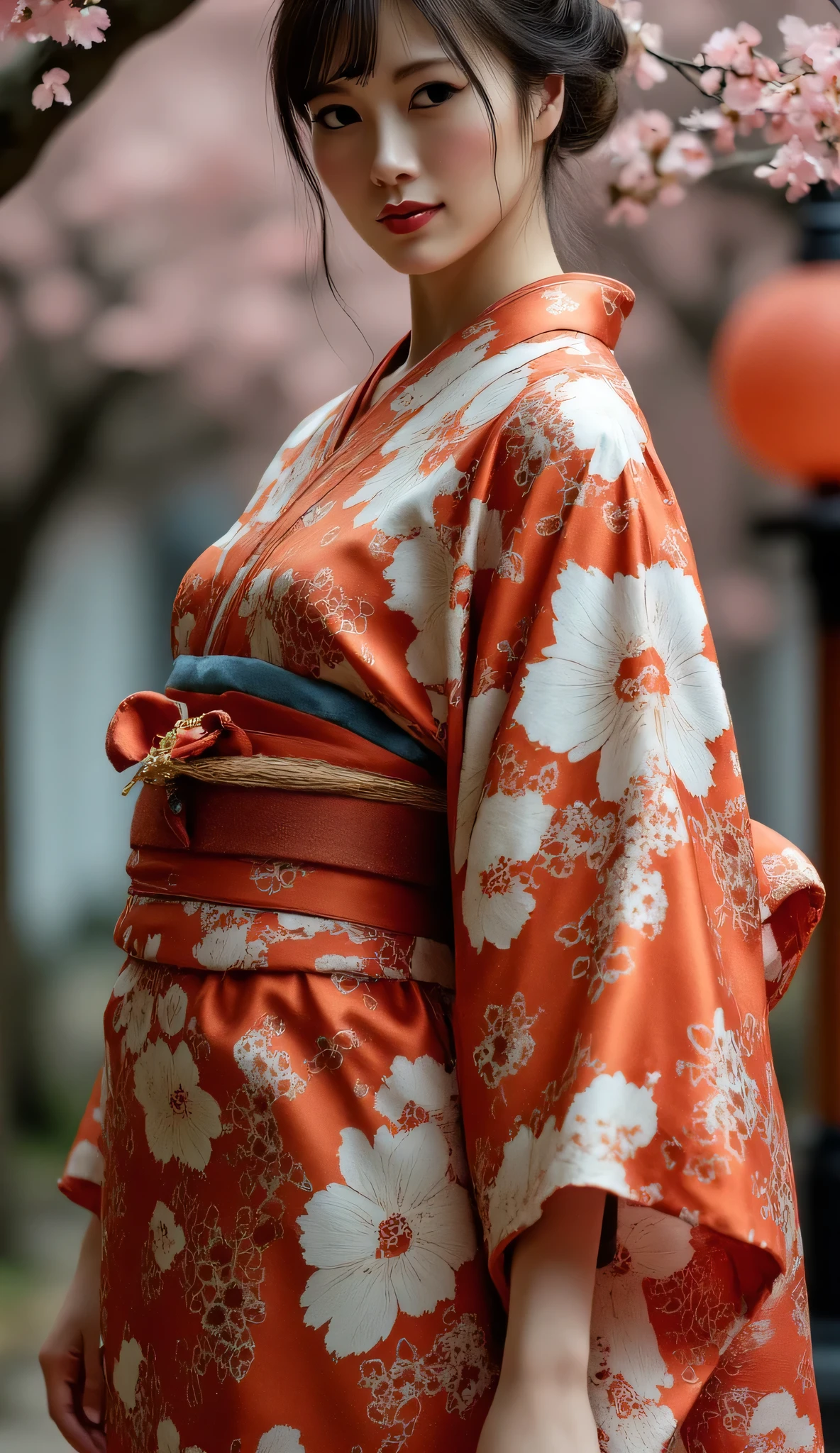 ((1 japanese teenage girl)), Ethereal beautiful, slim, , Soft light, ((David Hamilton Style)), closeup picture, masutepiece, Best Quality, Photorealsitic, 8K, High resolution, Detailed skin, 8K UHD, Digital SLR, Soft lighting, High quality, Film grain, FUJI XT3, Full body, In the Kyoto city, standing,　Photo from the waist up、(wearing cute and short Japanese_KIMONO), smile, (The background is Kyoto_street), (Both face and body are facing the viewer:1.4)、The chest of the kimono is wide open.、　Kimono is coming off、Underwear is visible、
