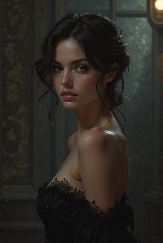 Foto de retrato de rosto completo de europeia de 25 anos, RAW, mulher bonita, semi-open strawberry lip, covinhas, wistful expression, (brown hair with extra long wavy), ((rosto detalhado)), ((detailedfacialfeatures)), (pele fina detalhada), pale skinned, ambiente de megacidade cyberpunk, (cor fria), humid, humid, reflexo, (masterpieceShot com Canon EOS R5 (detalhe) (Fotos realistas) (detalhes detalhados) lente de 50mm, f/2.8, HDR, (8k) (papel de parede) (cinematic lighthing) (lighting dramatic) (foco nítido) (complexo), fotografia RAW, fotografia RAW, fotografia gigachade, camera pose, jeans preto, back arm, 8k uhd, dslr, de alta qualidade, grain movie, Fujifilm XT3, Film Stock Photo 4 Kodak Portra 400 Camera F1.6 Lens Rich Colors Ultra-realistic Textures Dramatic Lighting Unreal Engine Art Station Trends Cinestill 4B8r3B4p7yhRXuBWLqsQ546WR43cqQwrbXMDFnBi6vSJBeif8tPW85a7r7DM961Jvk4hdryZoByEp8GC8HzsqJpRN4FxGM9mess, Muscles, Veias estouradas, Contas, (( Preto & roxo vestido sexy)), (rabo de cavalo, 1 large hull),