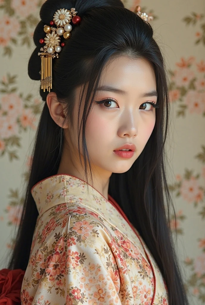 Arafed Mujer con vestido rojo sosteniendo una cuerda y usando maquillaje, Maquillaje de geishas, Geisha photographic portrait, inspirado por Min Zhen, Maquillaje de geisha, Retrato de Geisha, inspirado por Xie Huan, Retrato de una geisha, Emperatriz china, inspirado en Tosa Mitsunobu, inspirado por Li Mei-shu, Retrato de Mulan