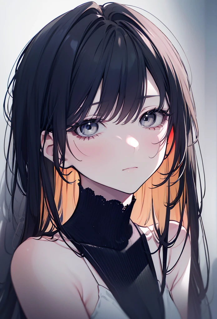 masterpiece,8K,Super detailed,best quality, (1 girl,alone), (long black hair,Straight Hair,Air bangs), (innocent,Big blue eyes like diamonds), (Medium large, fair skin), (Wearing a simple white shirt, Black panties, To show your thighs), (Has black leather collar), (Facing the audience, Stand Up Straight), (The expression looks shy, but with a smile, ), (light black background, Center the character)