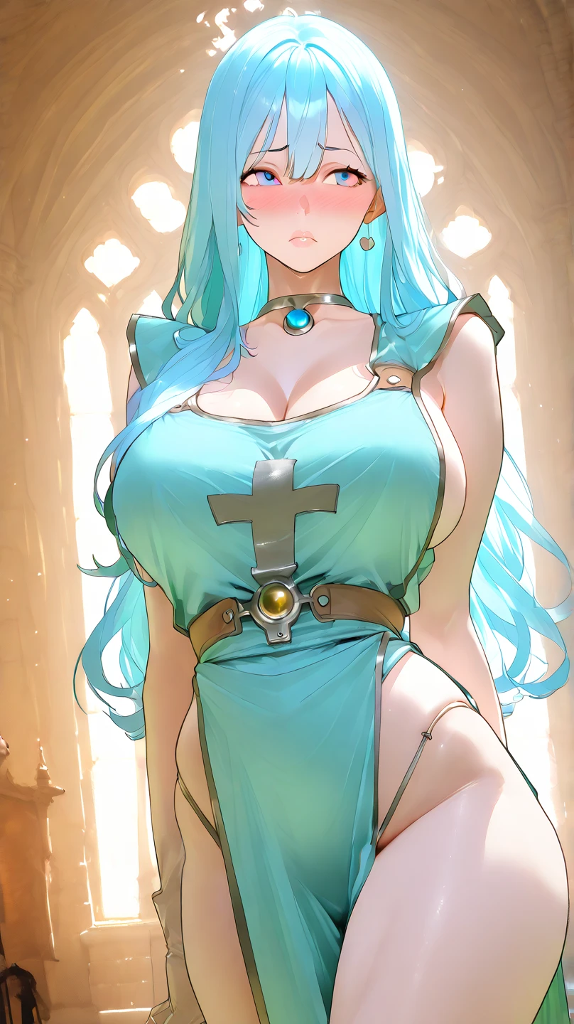 ((masterpiece)), ((best quality)), (detailed), perfect, solo, lana, gorgeous woman with cleavage, luscious lips, long hair, huge breast, deep cleavage, huge breasts, sexy, ponytail,