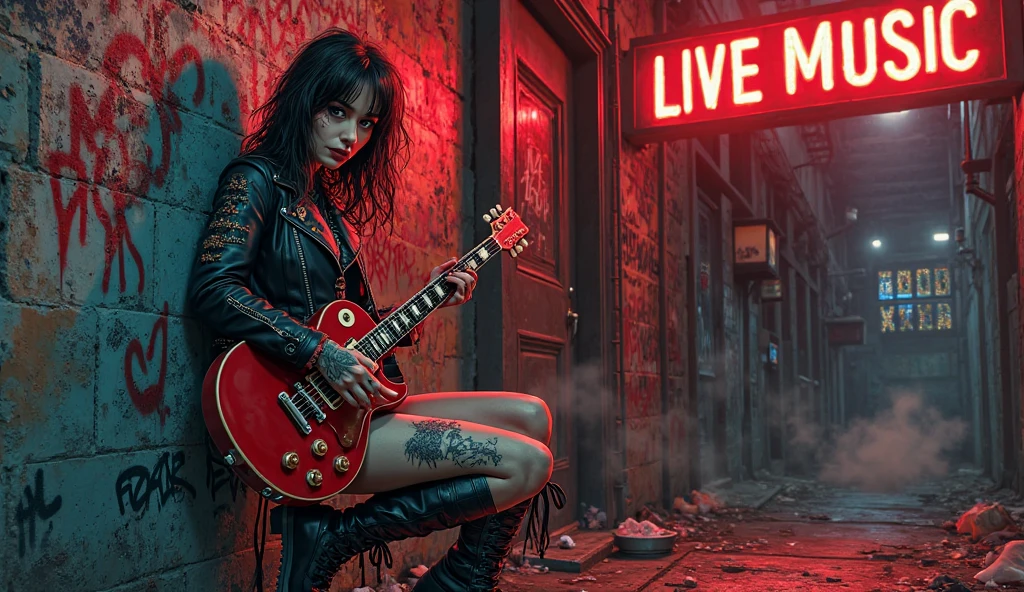 three women in costumes are posing with guitars and guitars, seductive cyberpunk dark fantasy, cyberpunk angry gorgeous goddess, gothic - cyberpunk, cyberpunk dark fantasy, cyberpunk horror style, cyberpunk women, cyberpunk dark fantasy art, anime cyberpunk art, angry high moral sexy werewolf, cyberpunk femme fatale, gothic fantasy art, cyberpunk art style, 8k high quality detailed art