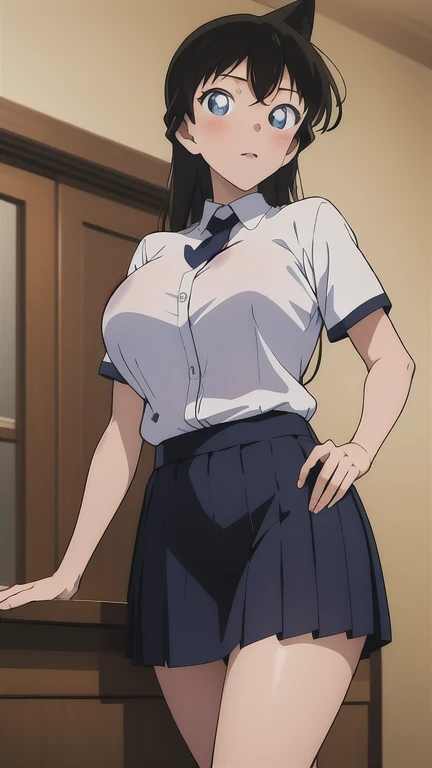 ((masterpiece)),((highest quality)),Super detailed,Awareness-raising,Explicit,Browsing Caution,beautiful body,beautiful Nose,beautiful character design,Perfect Eyes,Perfect Face,wallpaper,Ultra-high resolution,4K,photograph,(beautiful, Big Breasts:1.2),(beautiful顔:1.2),(Beautiful feet, Perfect Legs),(meitantei conan \(style\), Detective Conan \(style\), meitantei conan),Shiny skin,Anime screenshots,official style,Mori Ran,(Black Hair, Long Hair, Wavy Hair),One girl,alone,tie,skirt,blue eyes,Jacket,View Viewer,Outdoor,,green tie,pleated skirt,white shirt,blush,street,black Jacket,collared shirt,shirt,blazer,road,Long sleeve,black skirt,miniskirt,bangs,Street lamp post,Are standing,Wing Color,Mouth closed,building,Day,Upper Body,、((Spread your legs wide:1.45))、((Boyfriend and girlfriend having sex in missionary position:1.5))、((POV:1.5))、((Half breast exposed:1.5))、