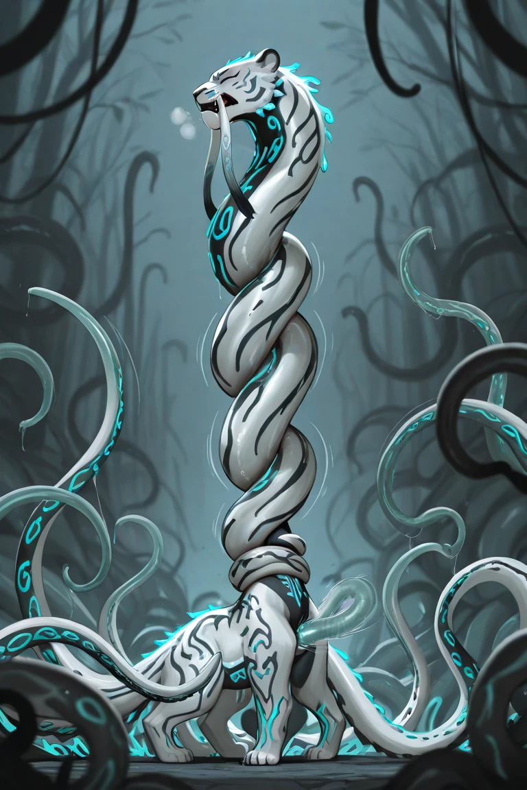 (((No humans)))、An alien tentacle creature with tentacles branching out from a central body with a single large eye、From the side