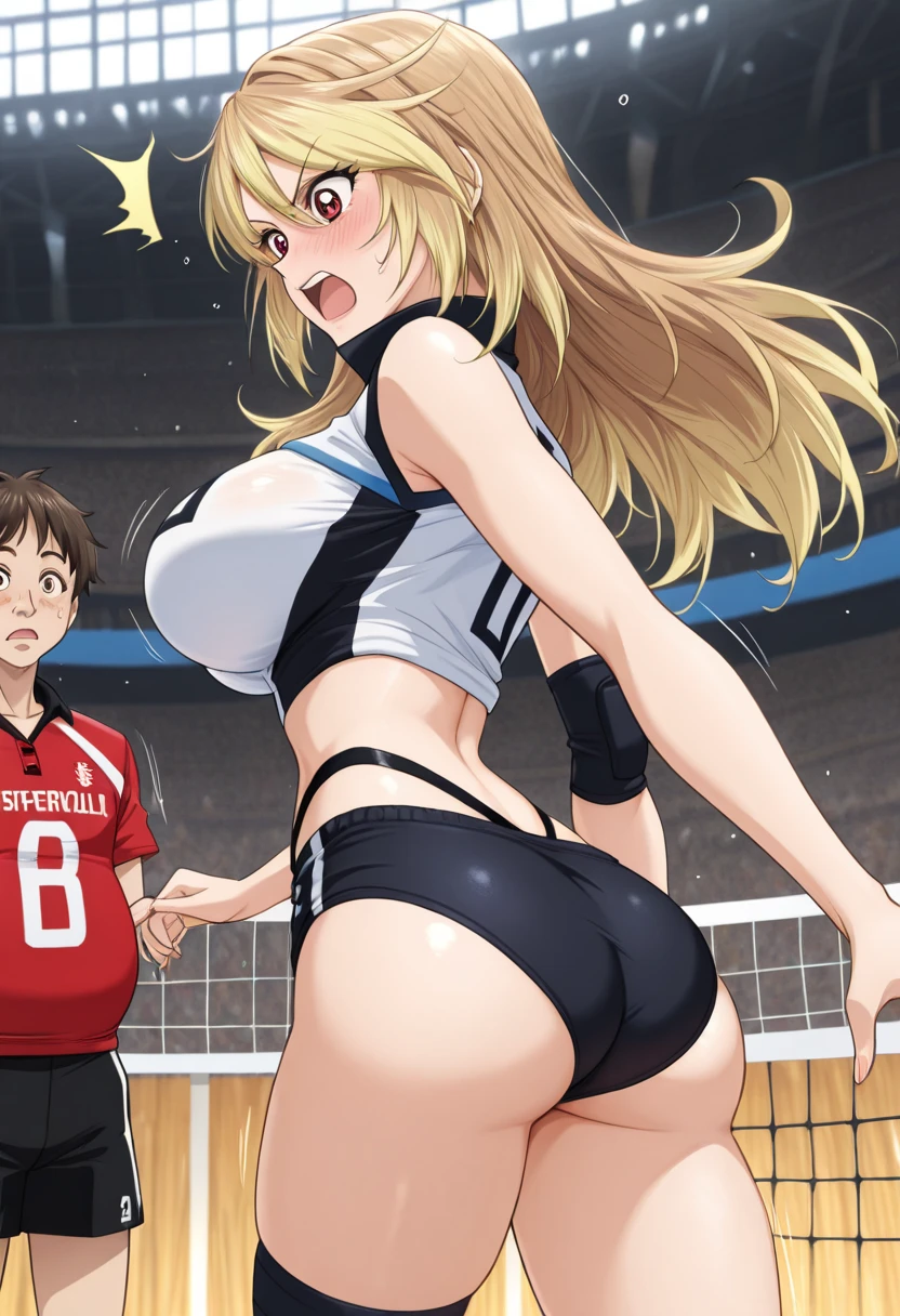 score_9, score_8_up, score_7_up, source_anime, (lying on back),from above floor,((((wrestling ring)))), ((1girl)and(1shota boy)),(height difference),hetero,(1muscular girl:1.4),(long hair),straight hair, (blonde hair), light blue eyes, (huge breasts), pale skin,shiny skin, (rolling eyes:1.4),(trembling), ((She wears black dress, white_sleeves, earrings, black ribbon,)), cum in pussy,(cum on clothes:1.4), cum on breasts,cum on body,cum facial, bukkake, cum in mouth,cum on hair,(excessive cum), (1shota boys,short stature:1.4),((smug)), small penis, fellatio, (((irrumatio))), sobbing, ((((head back,look up reverse_fellatio,
irrumatio from head)))),((((rape,veiny penis,vaginal penis,missionary sex,
fellatio,deepthroat,motion lines,^^^,exccesive cum)))), open mouth,penis in mouth, irrumatio,swallowing penis,clothed sex,