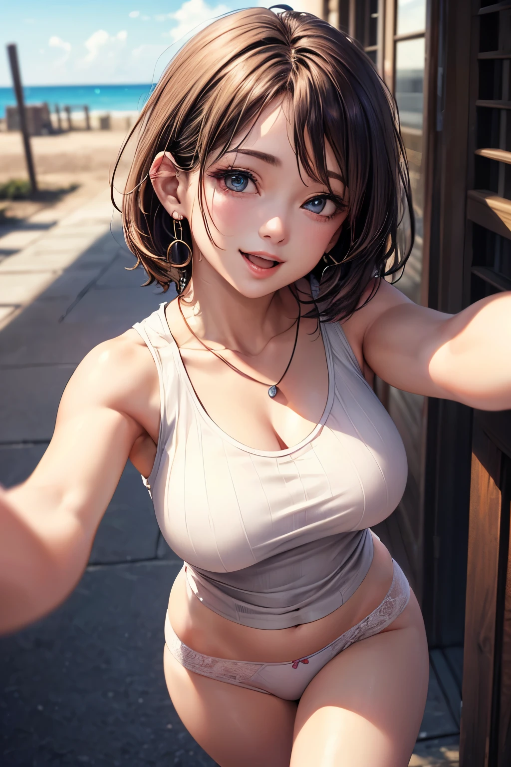 One beautiful adult woman、25 years old、Japanese,perfect face, beautiful and symmetrical face:1.2、beautiful face:1.2、beautiful eyes:1.2、dark brown hair,short cut hair,brown eyes,crying、smaller head、ideal ratio body proportions、skinny,slender body,medium breasts,nsfw、sweat,Black bra、Black panties、1man and 1woman,(having sex),man on top,((vaginal penis)),deserted alley、outdoor、night、Tokyo、
