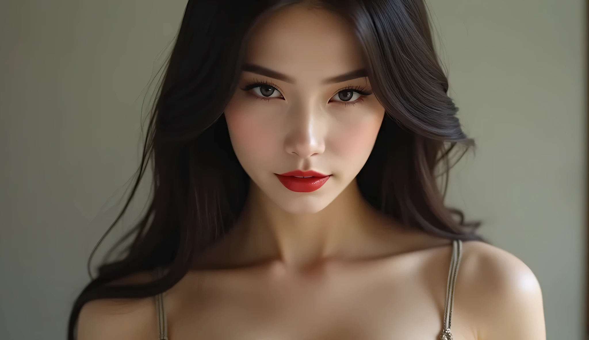 VIETNAMESE GIRL WITH PRETTY RED LIPS IN 2-STRING DRESS, NGỰC TO
