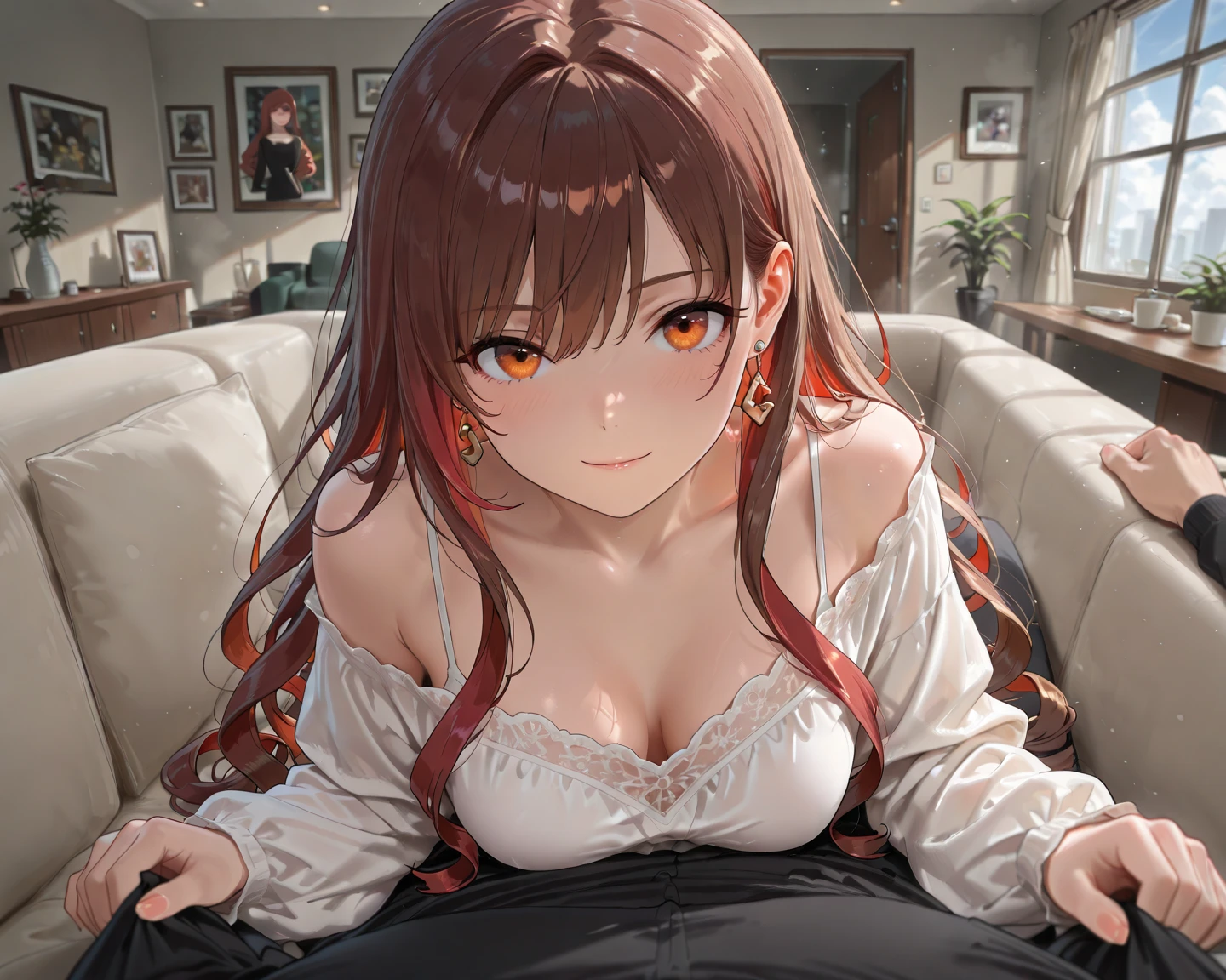 (((Soryu Asuka Langley))),  1 girl, detailed and beautiful eyes,dense and beautiful lips, highly detailed eyes and face, long eyelashes, medium chest、oil, Bright colors, HDR, studio lighting, Ultra-fine painting, sharp focus, Physically based rendering, extreme details, portrait, curved body,  perfect shape, Face-to-face audience, sweaty, nice, Half-body photo, displayed in full frame, lace sexy underwear,babydoll