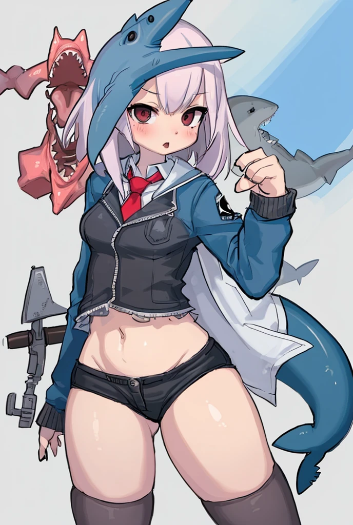 1 skinny girl, solo, light blue hair, (red and purple heterochromia), (red left eye and dark purple right eye:1.4), bending back, looking at viewer, BREAK, black plunging neckline short dress, dark yellow cropped jacket, black thighhighs, BREAK, (bouncing unaligned huge breasts:1.5), cleavage, very short torso, (inconceivably narrow waist), thin long legs, BREAK, holding a spear, BREAK, nsfw, (show off crotch:1.4), (excessive pussy juice:1.3), BREAK, desert, desert storm, strong wind, rocks at background