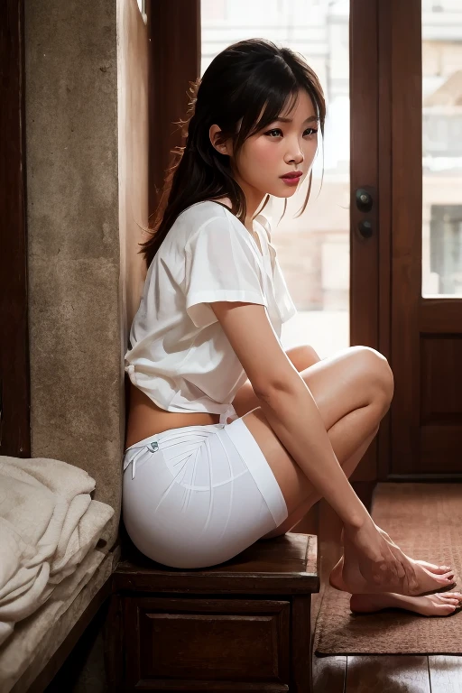 (8K、top-quality、​masterpiece:1.2)、(reallistic、Photorealsitic:1.2) 1 beautiful girl,__expression__,(School uniform:1.4),独奏、Turn around and show your ass、Big ass, standing on his back looking back, Show more ass, hands on butt、Legs open、white  panties、white sock、bangss、A dark-haired、eye shadow、Crab crotch、 (Butt view), Perfect ass、waist - shot、Bend over and stick your ass out and show it、thigh closeup, bottom body close up、Woman showing off her butt underwear illuminated from behind,、Crowded intersections、A path that many people take、Bustling downtown、Kiss Face,sad Facial expression,embarassed expression,Alafed Girl, chiho, iwakura lain, closeup Iwakura Lain, With short hair, Shiori Teshirogi, Kotegawa Yui, She is , sui ishida with black hair, lain iwakura, girl cute-fine-face, Clear pubic contours,(Small breasts), hight resolution, ighly detailed, top-quality, [​masterpiece:1.6],, ighly detailed, nffsw, finely detail, top-quality, , Cinematographic lighting, 1girl in、17 age、Cute Girls、perfect body type、,　ultra-detailliert、hight resolution、Transcendent beauty　top-quality、​masterpiece、majicMIX Real、(Raw photography:1.2)、(Photorealsitic:1.4)、Wearing a tight sweater、livingroom　in a house