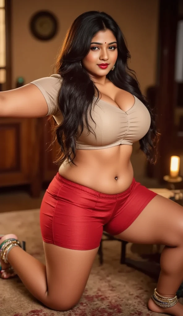 indian curvy babe, wearing cardigan and panties, showing juicy thighs, cute girl, nice figure, very hot