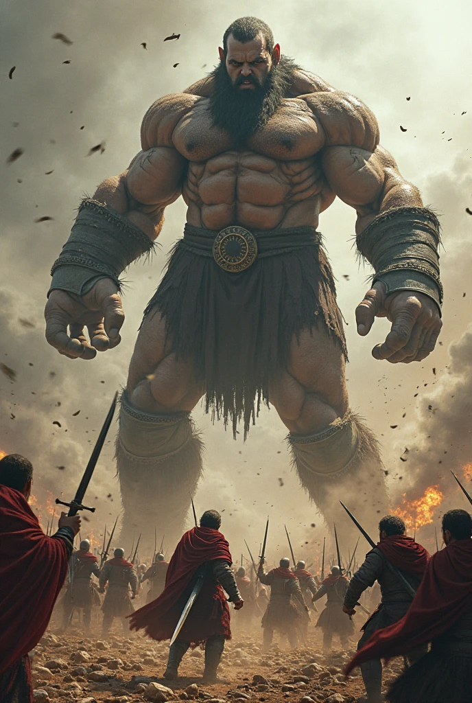 (masterpiece), best quality, an ultra-detailed, high-resolution, full-body portrait of a giant, muscular warrior Viking, characterized by immense strength, kneeling, screaming and bloodied,((( in the background several bodies resulting from a bloody battle))).